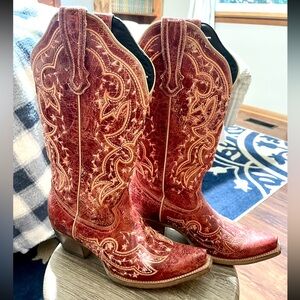Vintage Looking Red and Floral JB Dillon Cowgirl Boots